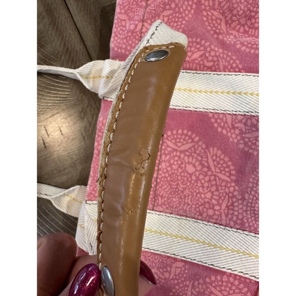 Fossil Lena Canvas Pink Orange Large Double Handles Tote Bag Overnight Carry All - Picture 12 of 16